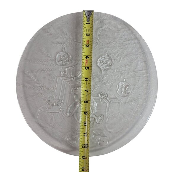 Libbey Embossed Glass Christmas Serving Platter Round 13" Bear Tree Ornament VTG - Picture 6 of 6